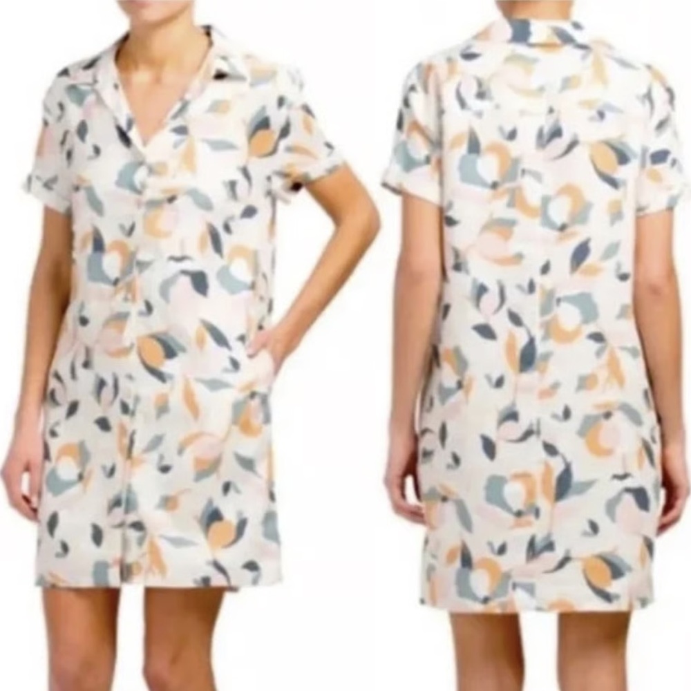 Rachel Zoe Linen Floral Short Sleeve Shirt Dress